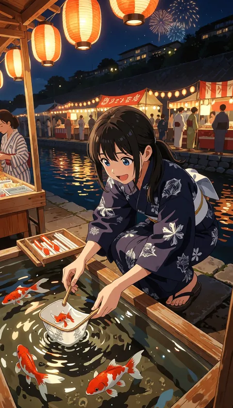 金魚すくいで一匹すくえた！